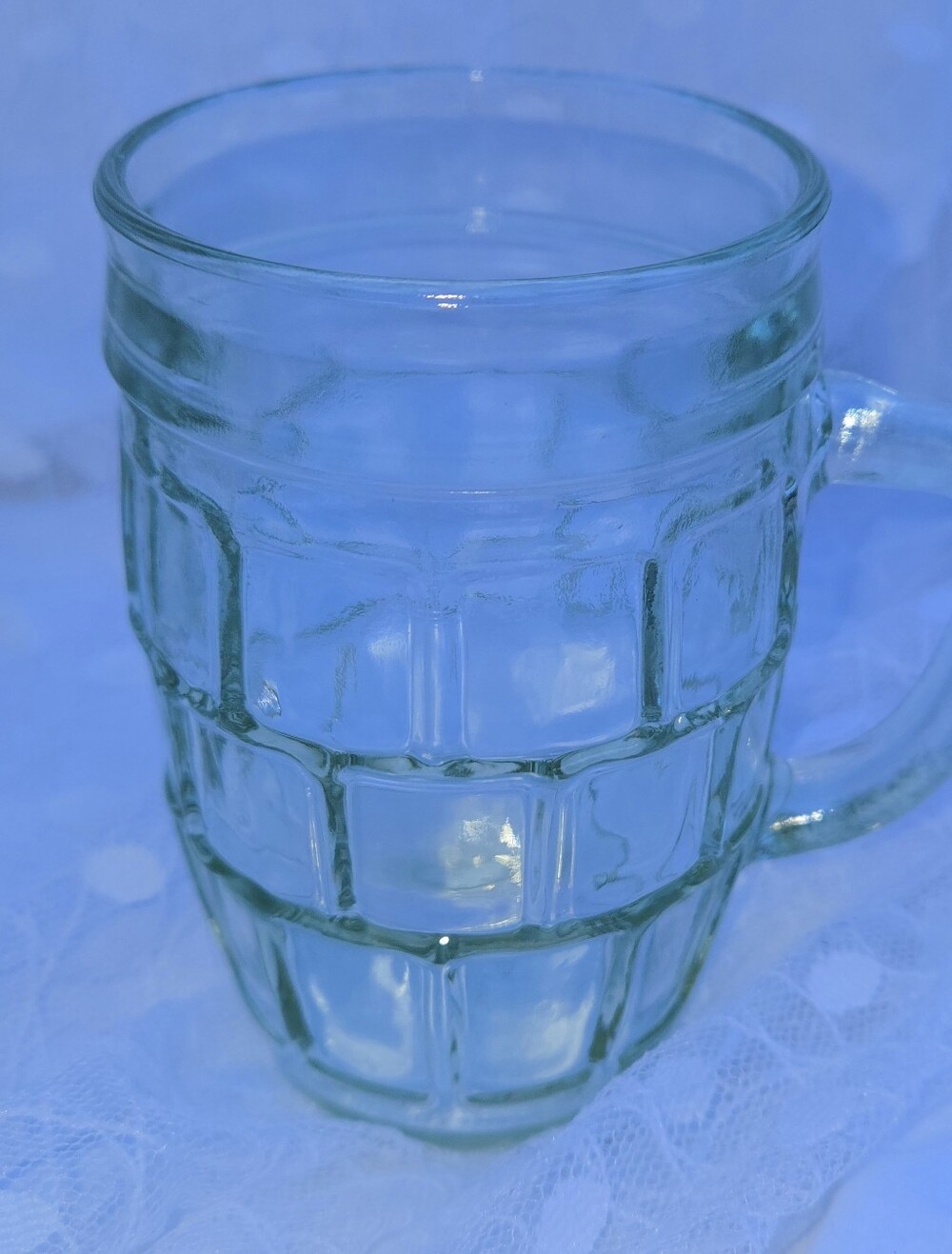 4 VTG Small ANCHOR HOCKING Windowpane Barrel Root Beer Mugs Pale Green Glass